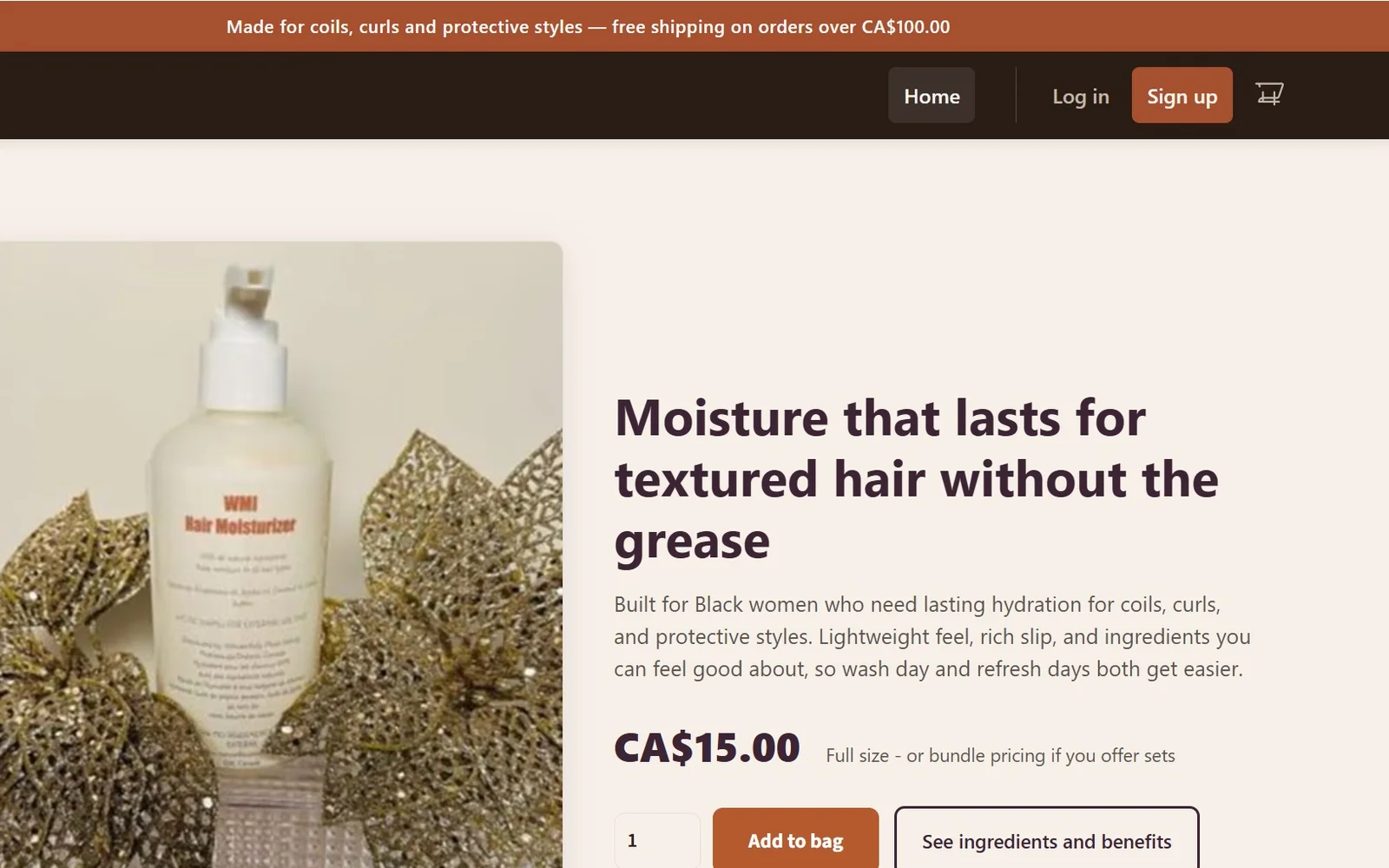 Screenshot of the WMI Hair Care website